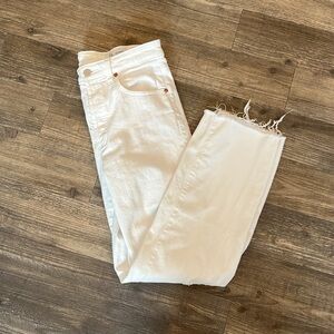 AG Adriano Goldschmied Kinsley High Rise Pop Crop Distressed White Jeans